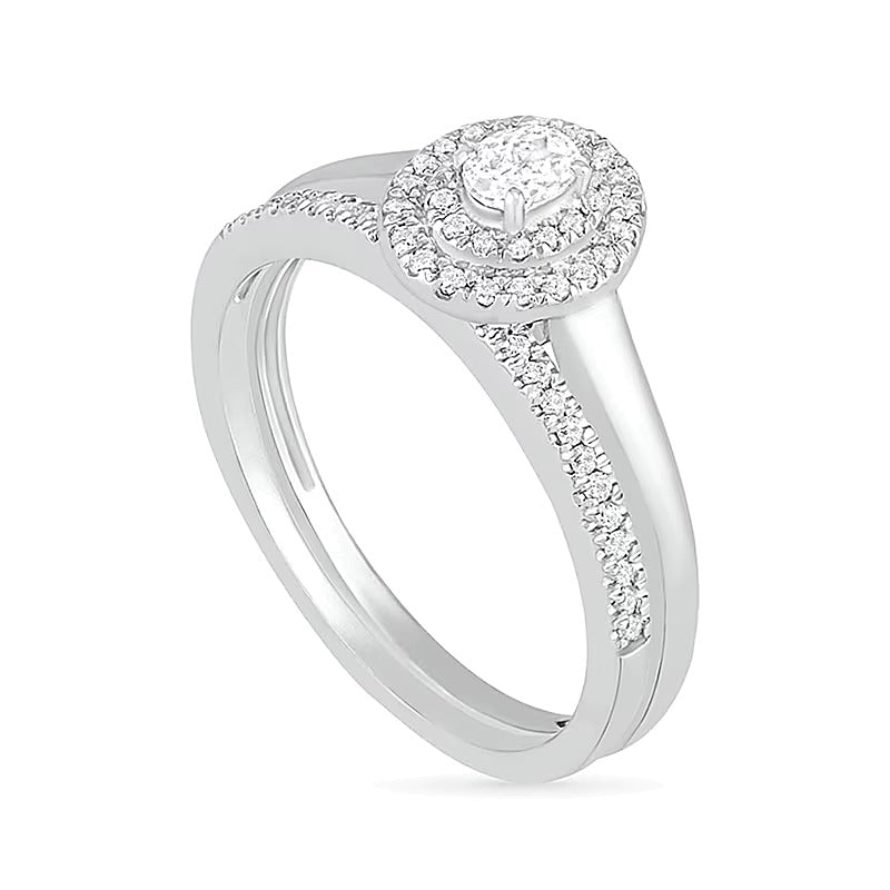 0.38 CT. TW Oval Diamond Double Frame Bridal Set in 10K White Gold