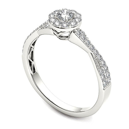 0.5 CT. TW Diamond Frame Twist Shank Engagement Ring in 14K White Gold