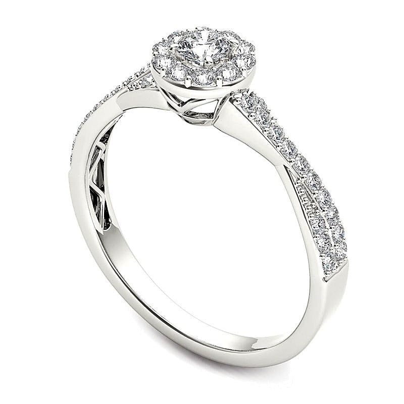 0.5 CT. TW Diamond Frame Twist Shank Engagement Ring in 14K White Gold