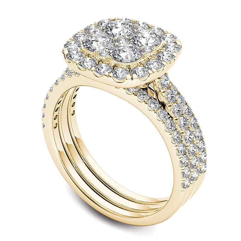 2.0 CT. TW Multi-Diamond Cushion Frame Bridal Set in 14K Gold
