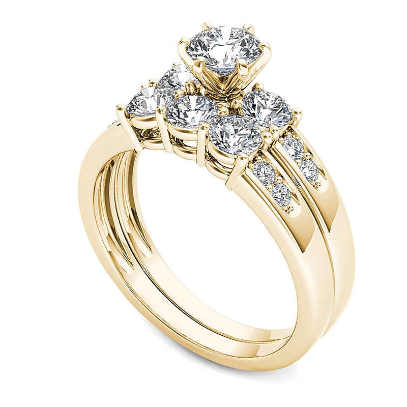 1.5 CT. TW Diamond Three Stone Bridal Set in 14K Gold
