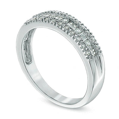 0.25 CT. TW Baguette and Round Diamond Band in 10K White Gold
