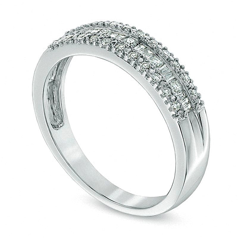 0.25 CT. TW Baguette and Round Diamond Band in 10K White Gold