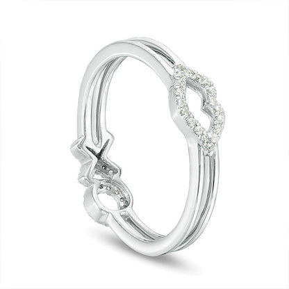 0.1 CT. TW Diamond Lips and "XO" Two-Sided Ring in 10K White Gold