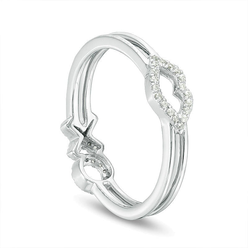 0.1 CT. TW Diamond Lips and "XO" Two-Sided Ring in 10K White Gold
