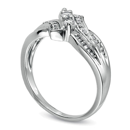 0.33 CT. TW Diamond Three Stone Swirl Bypass Ring in 10K White Gold