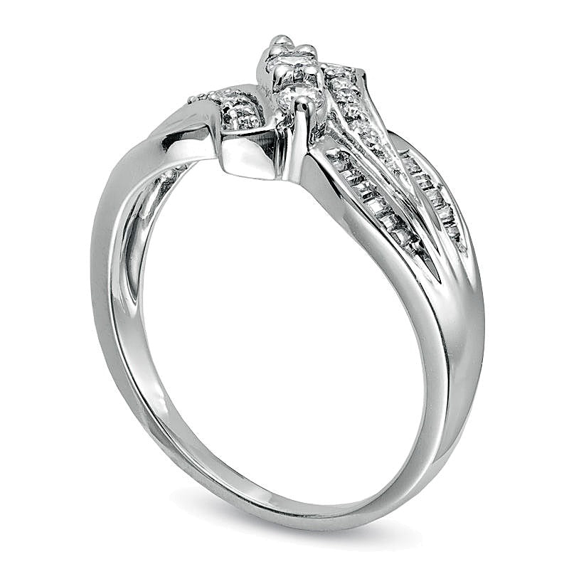 0.33 CT. TW Diamond Three Stone Swirl Bypass Ring in 10K White Gold