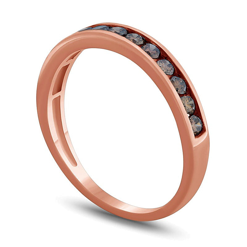 0.5 CT. TW Champagne Diamond Channel-Set Anniversary Band in 10K Rose Gold with Black Rhodium
