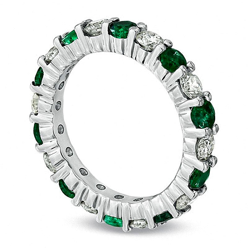Emerald and 1.0 CT. TW Diamond Eternity Band in 14K White Gold