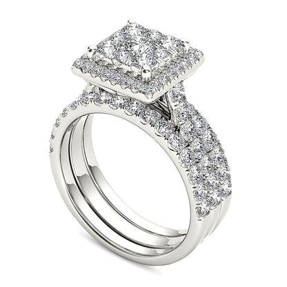 2.0 CT. TW Composite Diamond Square Frame Three Piece Bridal Set in 14K White Gold