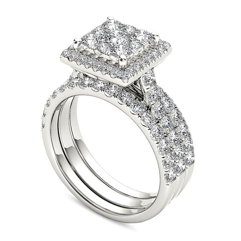 2.0 CT. TW Composite Diamond Square Frame Three Piece Bridal Set in 14K White Gold