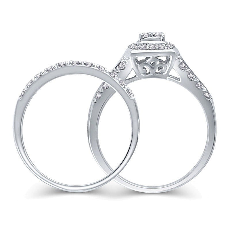 0.5 CT. TW Quad Diamond Cushion Frame Multi-Row Bridal Set in Sterling Silver