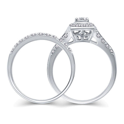 0.5 CT. TW Quad Diamond Cushion Frame Multi-Row Bridal Set in Sterling Silver