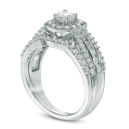 1.1 CT. TW Diamond Cushion Frame Multi-Row Bridal Set in 10K White Gold