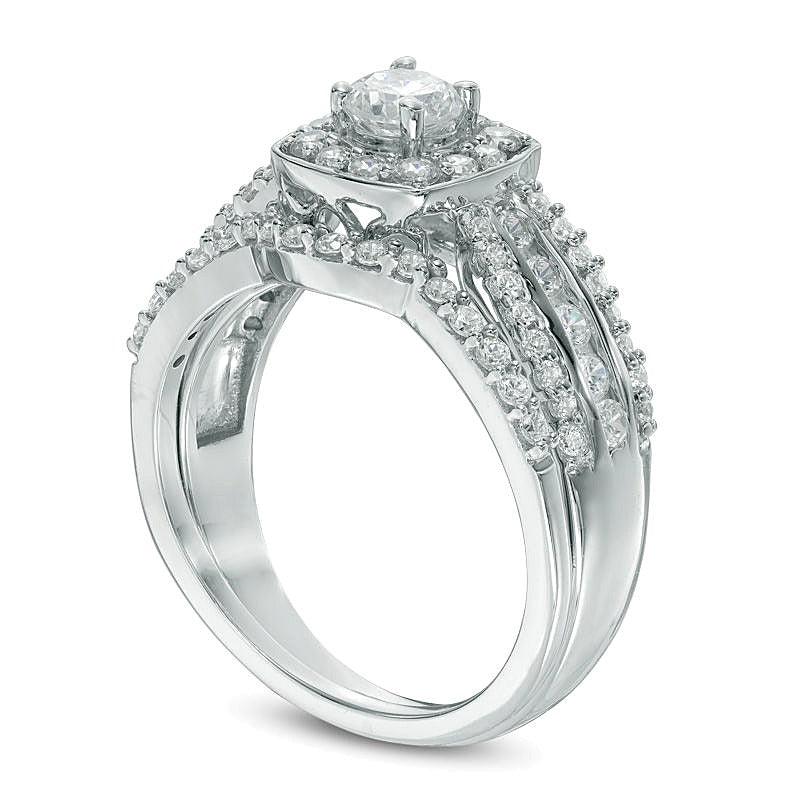 1.1 CT. TW Diamond Cushion Frame Multi-Row Bridal Set in 10K White Gold