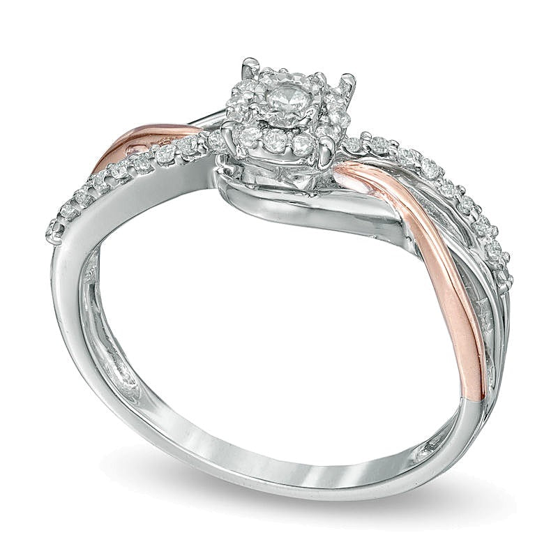 0.2 CT. TW Diamond Frame Promise Ring in Sterling Silver and 10K Rose Gold