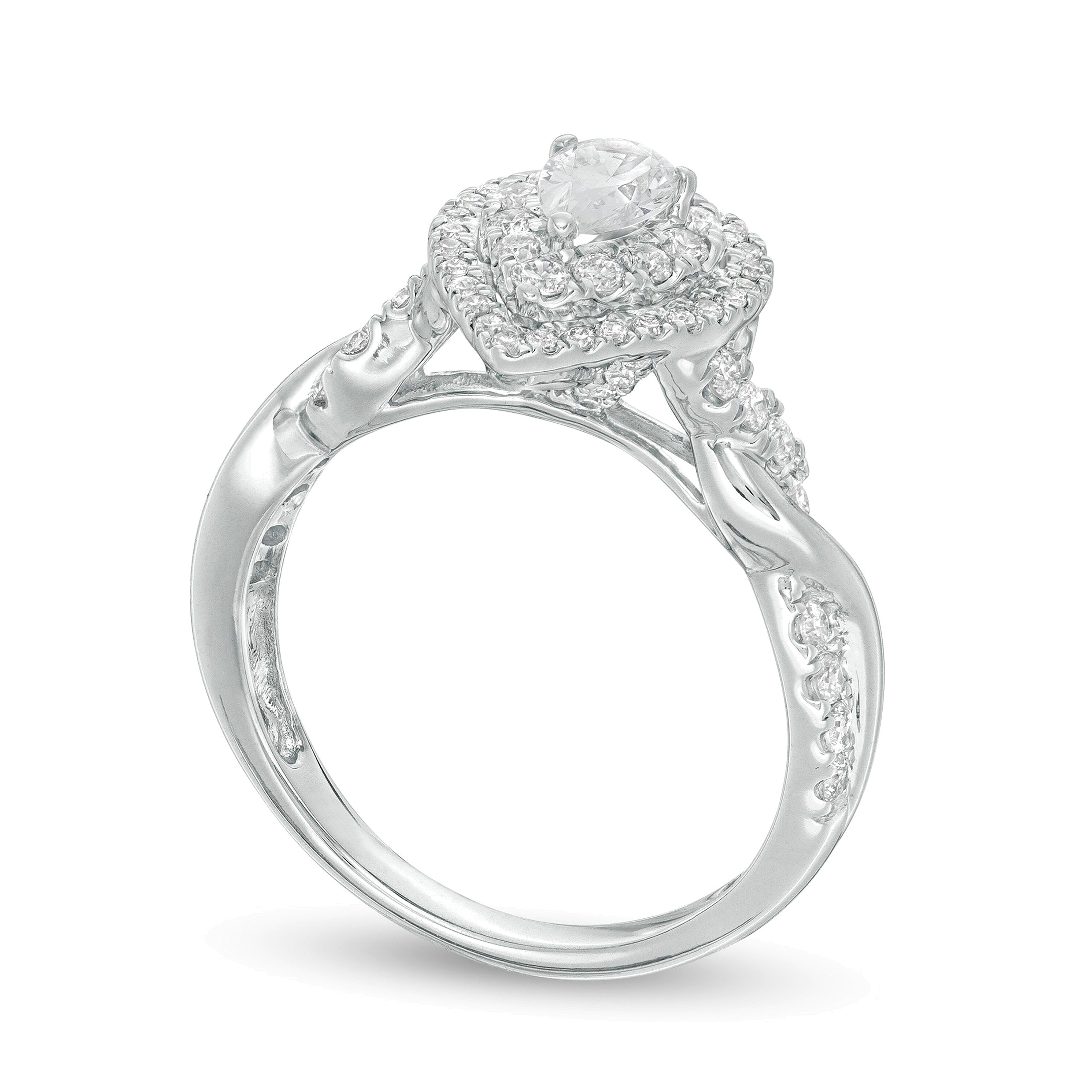 1.0 CT. TW Pear-Shaped Diamond Double Frame Twist Engagement Ring in 14K White Gold