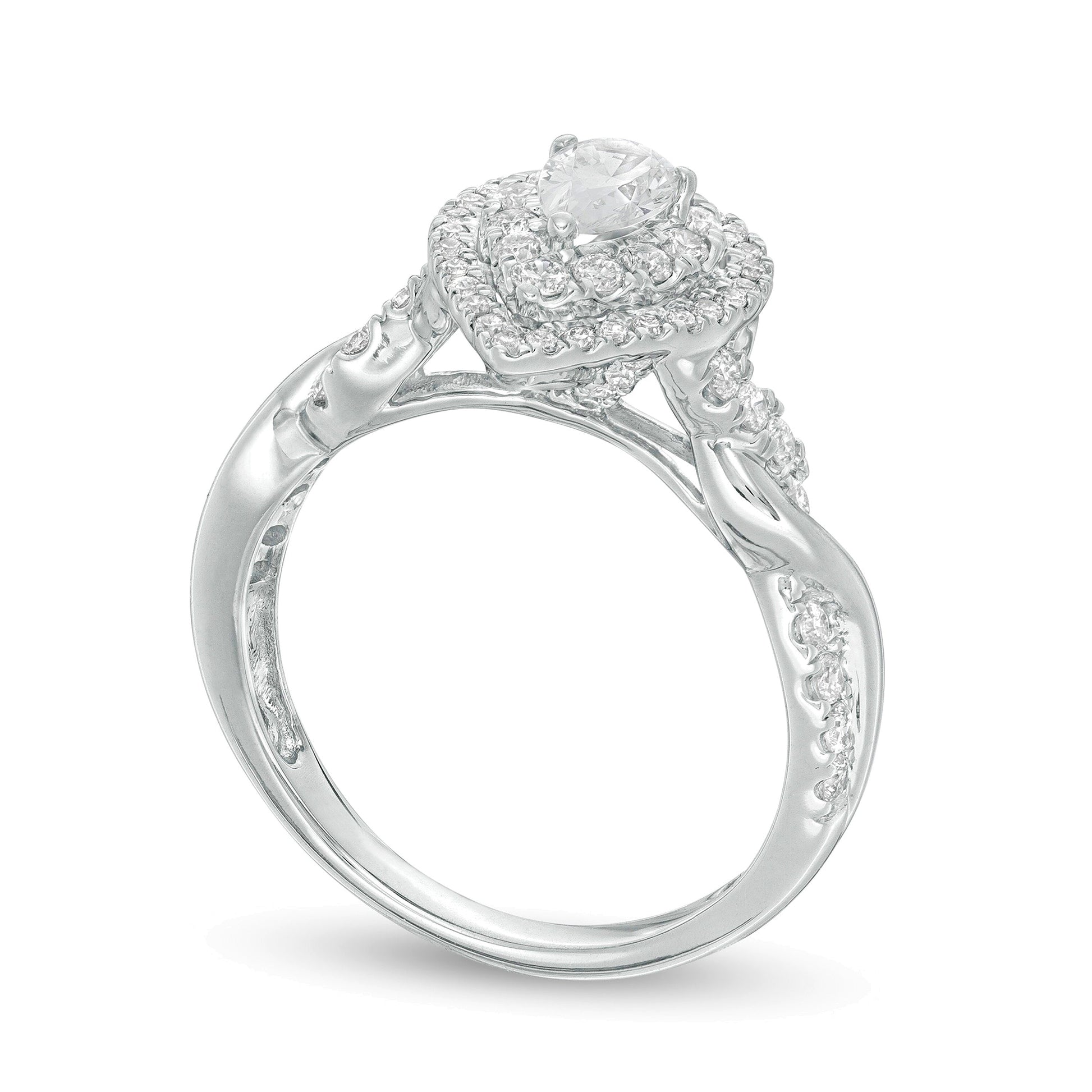 1.0 CT. TW Pear-Shaped Diamond Double Frame Twist Engagement Ring in 14K White Gold
