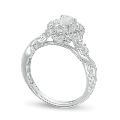 1.0 CT. TW Pear-Shaped Diamond Double Frame Twist Engagement Ring in 14K White Gold