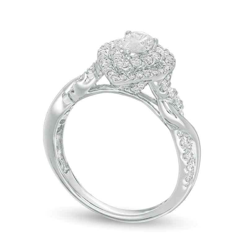 1.0 CT. TW Pear-Shaped Diamond Double Frame Twist Engagement Ring in 14K White Gold