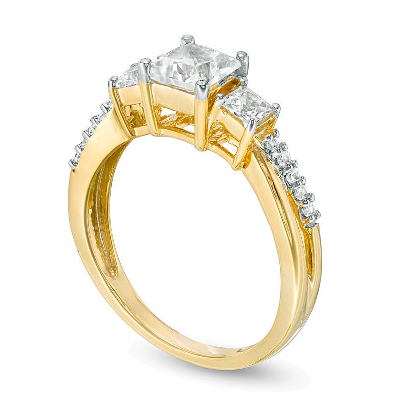 Princess-Cut White Lab-Created Sapphire Trio Ring in 10K Gold