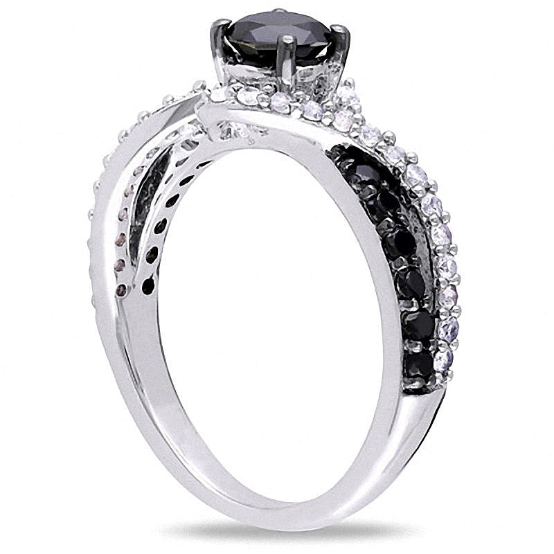 0.75 CT. TW Black Diamond and Lab-Created White Sapphire Swirl Ring in Sterling Silver