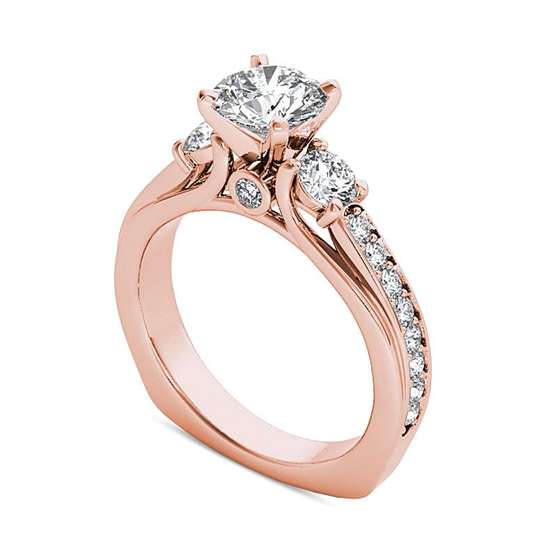 2.0 CT. TW Diamond Three Stone Squared Edge Engagement Ring in 14K Rose Gold