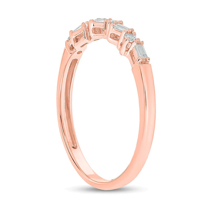0.1 CT. TW Baguette and Round Diamond Stackable Band in 10K Rose Gold