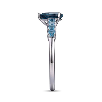 Pear-Shaped London Blue Topaz and Princess-Cut Swiss Blue Topaz Ring in 10K White Gold