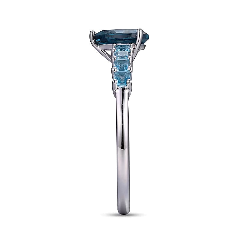 Pear-Shaped London Blue Topaz and Princess-Cut Swiss Blue Topaz Ring in 10K White Gold