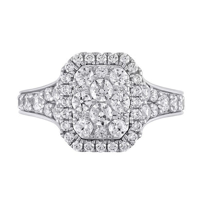 1.25 CT. TW Emerald Multi-Diamond Frame Engagement Ring in 10K White Gold