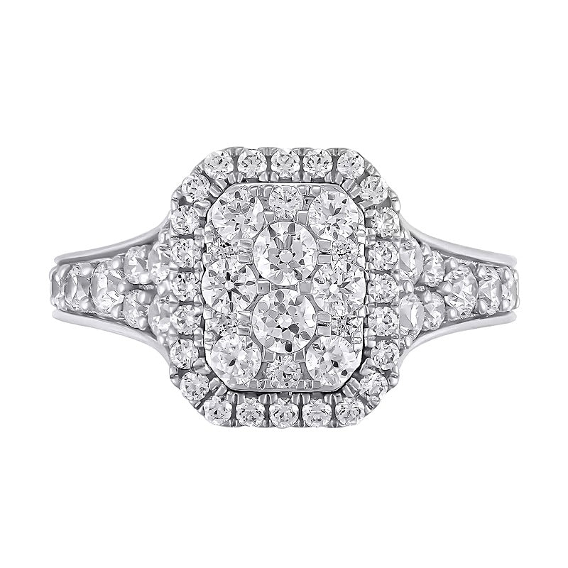 1.25 CT. TW Emerald Multi-Diamond Frame Engagement Ring in 10K White Gold