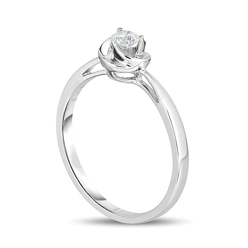 0.17 CT. Diamond Solitaire Swirl Promise Ring in 10K White Gold