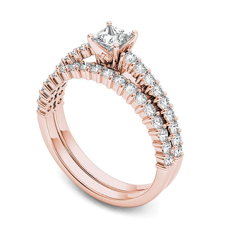 1.0 CT. TW Princess-Cut Diamond Bridal Set in 14K Rose Gold