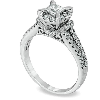 1.0 CT. TW Princess-Cut Diamond Vintage-Style Engagement Ring in 14K White Gold
