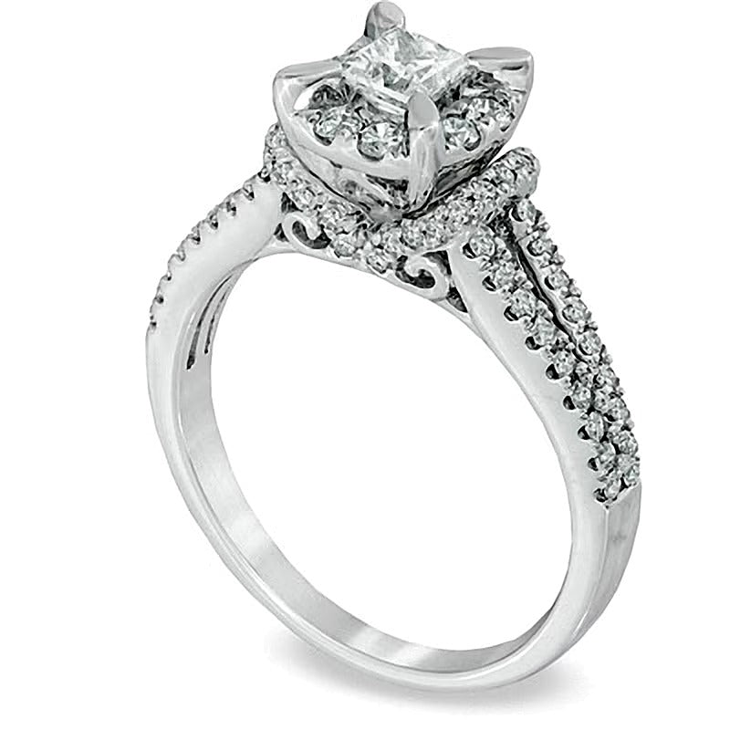 1.0 CT. TW Princess-Cut Diamond Vintage-Style Engagement Ring in 14K White Gold