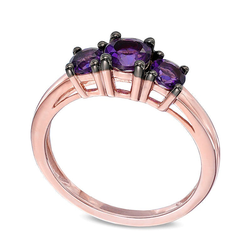 Amethyst Three Stone Ring in 10K Rose Gold
