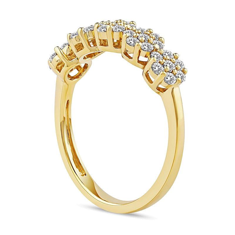 0.5 CT. TW Multi-Diamond Five Flower Cluster Ring in 10K Gold