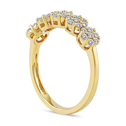 0.5 CT. TW Multi-Diamond Five Flower Cluster Ring in 10K Gold