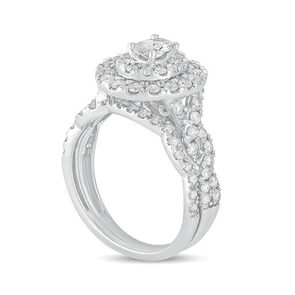 1.5 CT. TW Oval Diamond Double Frame Multi-Row Bridal Set in 10K White Gold