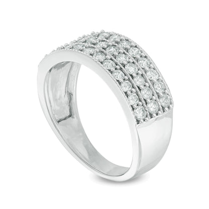 1.0 CT. TW Diamond Vintage-Style Three Row Band in 14K White Gold