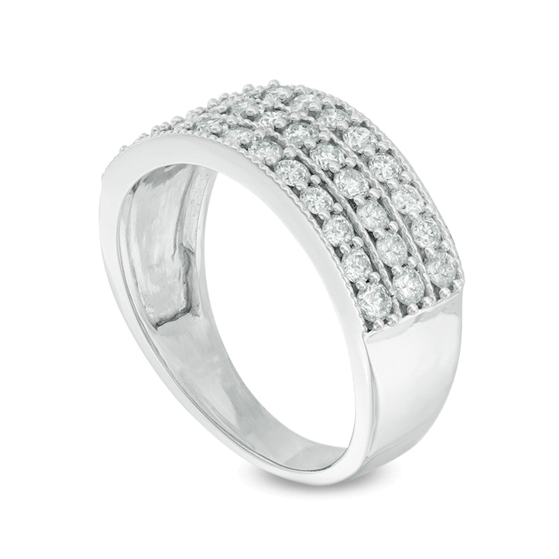 1.0 CT. TW Diamond Vintage-Style Three Row Band in 14K White Gold