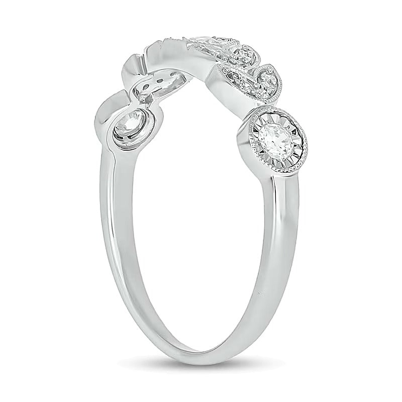 0.25 CT. TW Diamond Vintage-Style Floral Art Deco Stackable Band in Sterling Silver