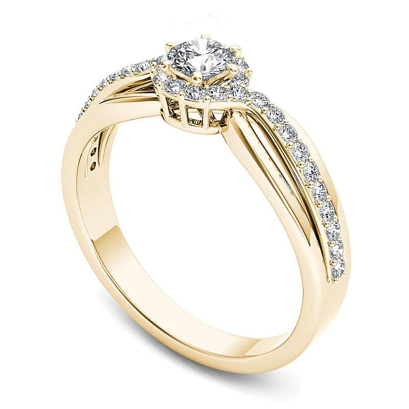 0.5 CT. TW Diamond Frame Swirl Engagement Ring in 14K Gold