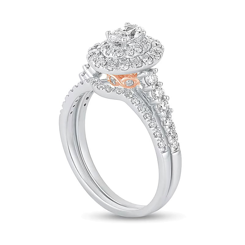 1.0 CT. TW Oval Diamond Frame Bridal Set in 10K White Gold