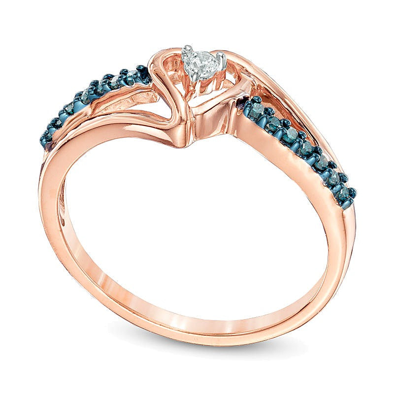 0.1 CT. TW Enhanced Blue and White Diamond Heart Promise Ring in 10K Rose Gold