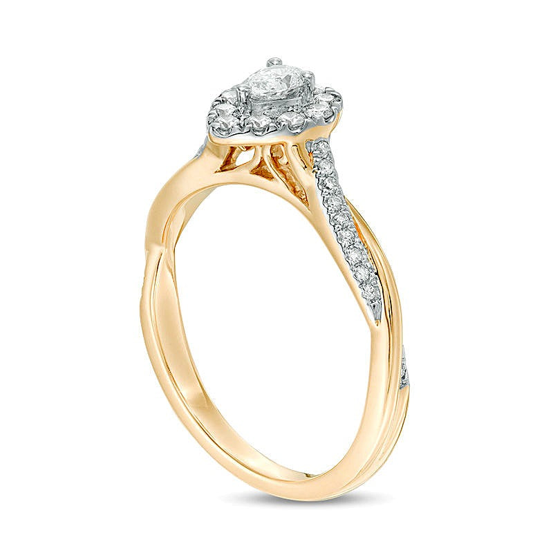 0.38 CT. TW Pear-Shaped Diamond Frame Twist Engagement in 10K Gold
