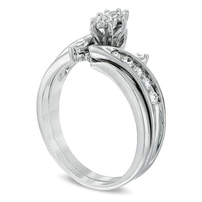 0.5 CT. TW Marquise Diamond Three Stone Slant Bridal Set in 10K White Gold