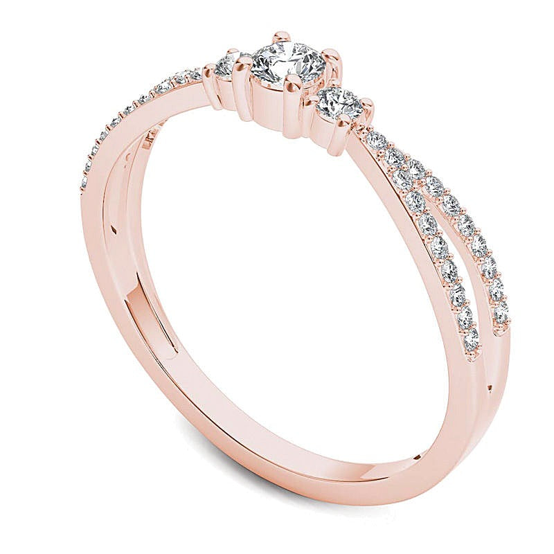 0.25 CT. TW Diamond Three Stone Split Shank Engagement Ring in 14K Rose Gold