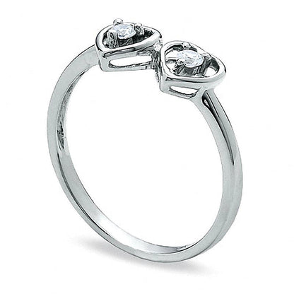0.07 CT. TW Diamond Double Heart Promise Ring in 10K White Gold